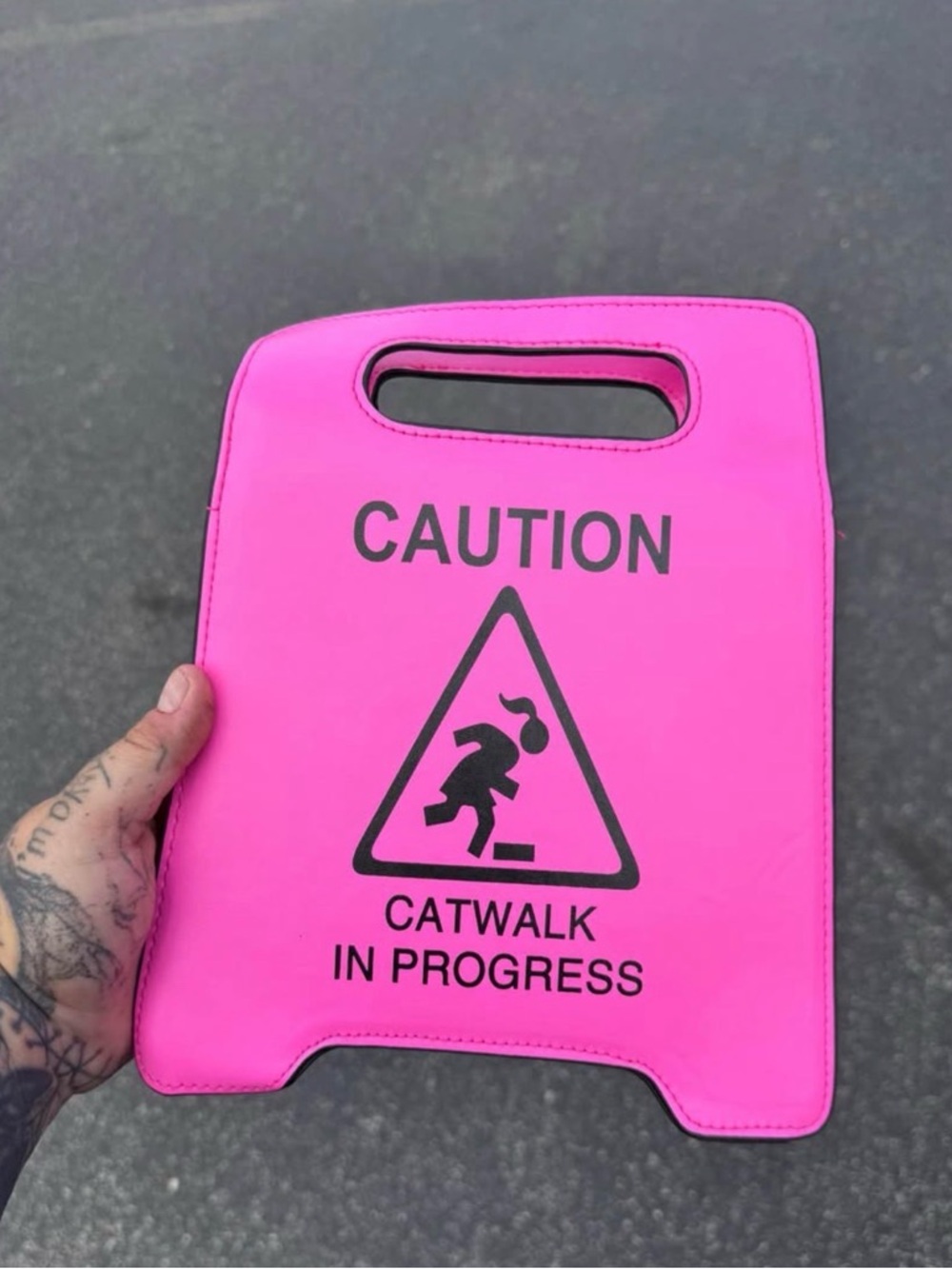 Neon Caution Sign  "Caution Catwalk in Progress" sign handbag